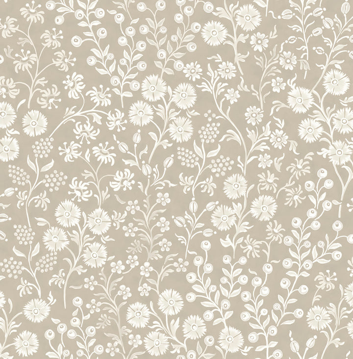 Liana Taupe Trail Wallpaper by Eijffinger Posy Covers about 59.1 square feet 21.5-in by 33-ft long roll Unpasted 20.9 - Fabric Carolina -