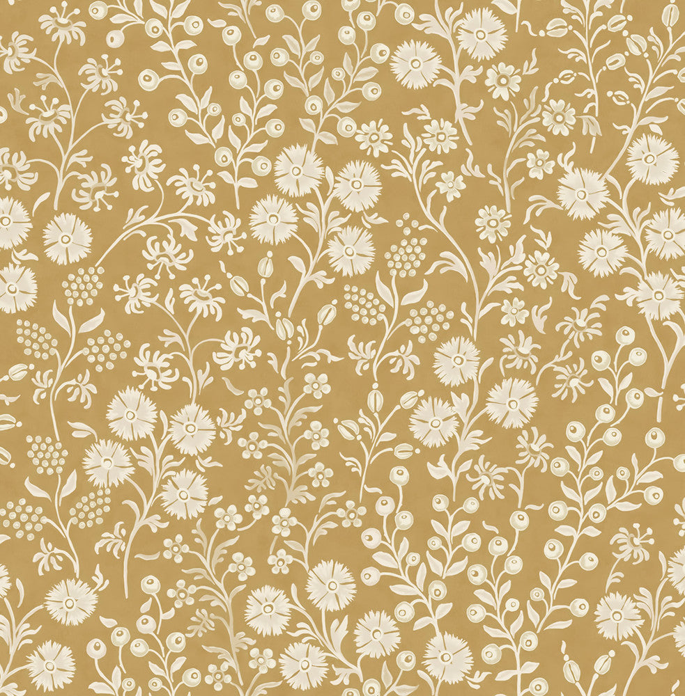 Liana Gold Trail Wallpaper by Eijffinger Posy Covers about 59.1 square feet 21.5-in by 33-ft long roll Unpasted 20.9 - Fabric Carolina -