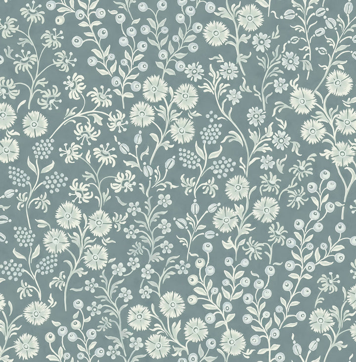 Liana Teal Trail Wallpaper by Eijffinger Posy Covers about 59.1 square feet 21.5-in by 33-ft long roll Unpasted 20.9 - Fabric Carolina -