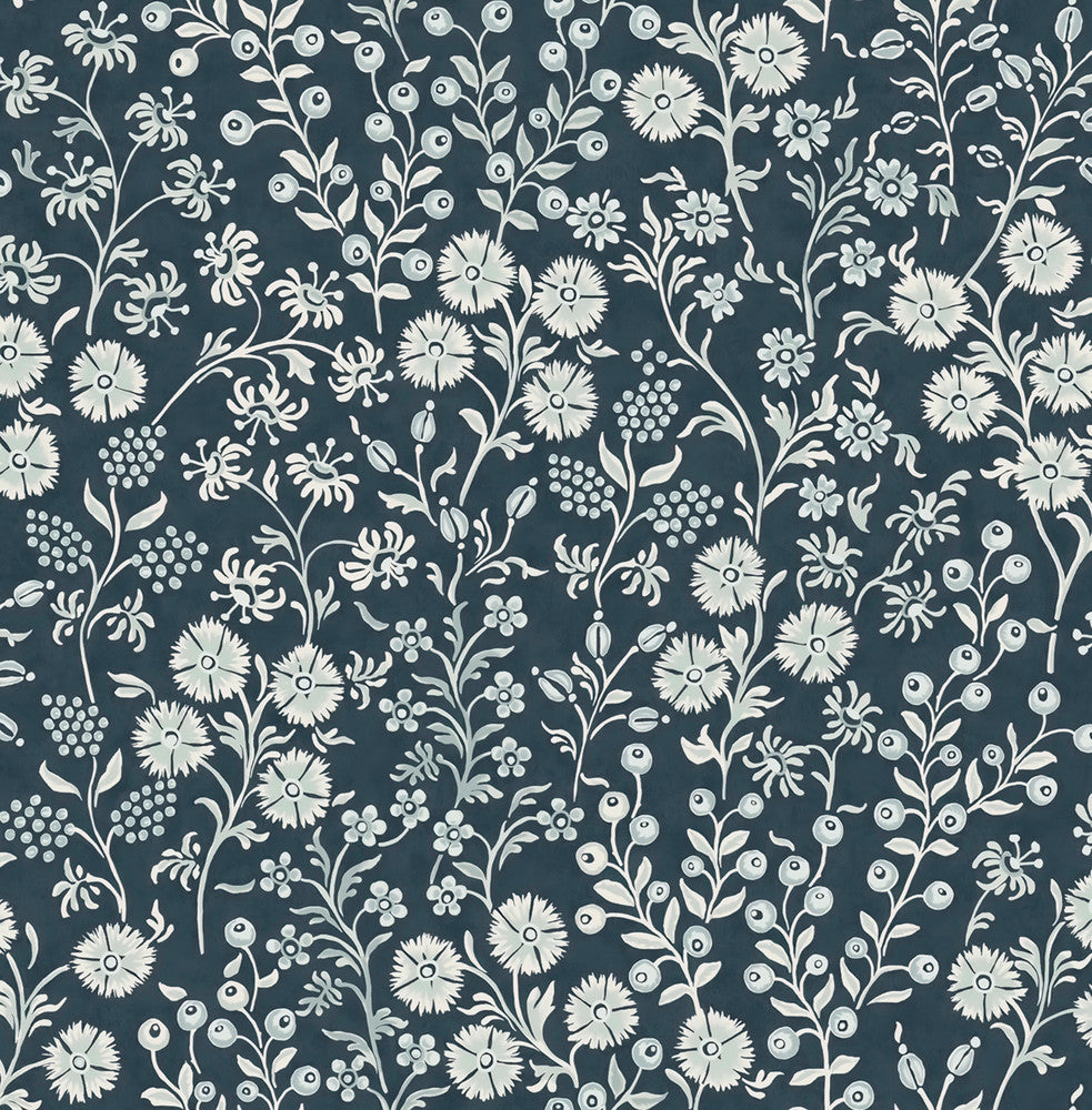 Liana Indigo Trail Wallpaper by Eijffinger Posy Covers about 59.1 square feet 21.5-in by 33-ft long roll Unpasted 20.9 - Fabric Carolina -