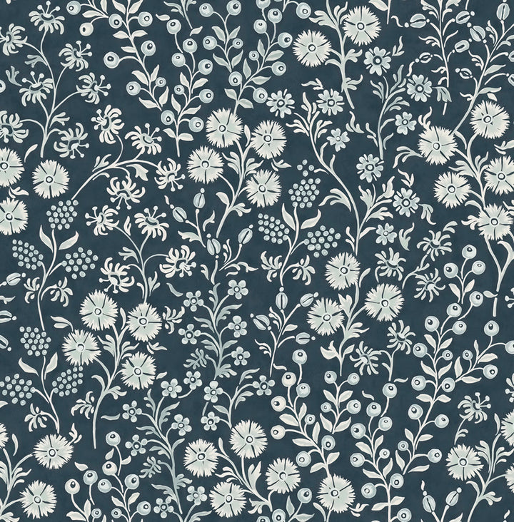Liana Indigo Trail Wallpaper by Eijffinger Posy Covers about 59.1 square feet 21.5-in by 33-ft long roll Unpasted 20.9 - Fabric Carolina -