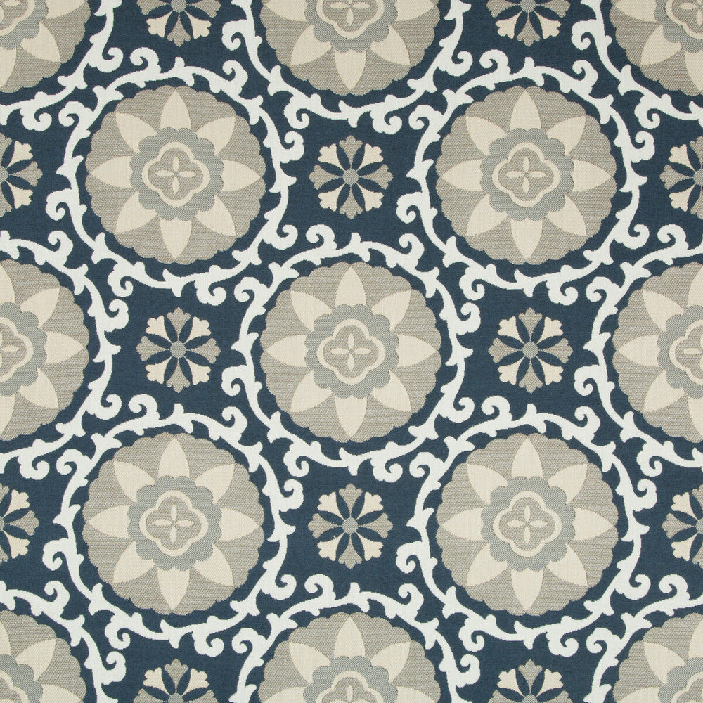 Exotic Suzani Indigo by Kravet Design Fabric OCEANIA INDOOR OUTDOOR SOLUTION DYED ACRYLIC - 100% United States MEDIUM Horizontal: 15 and Vertical: 14 54 - Fabric Carolina -