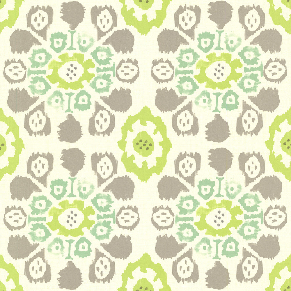 Valencia Green Ikat Floral Wallpaper by Eijffinger Ibiza Covers about 56.4 square feet 20.5-in by 33-ft long roll Unpasted 10.4 - Fabric Carolina -
