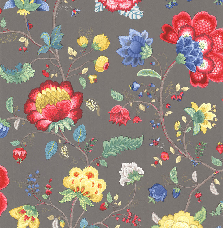 Epona Charcoal Floral Fantasy Wallpaper by Eijffinger Pip III Covers about 56.4 square feet 20.5-in by 33-ft long roll Unpasted 25.3 - Fabric Carolina -