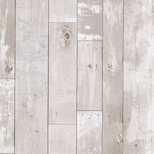 Heim White Distressed Wood Panel Wallpaper by Brewster
