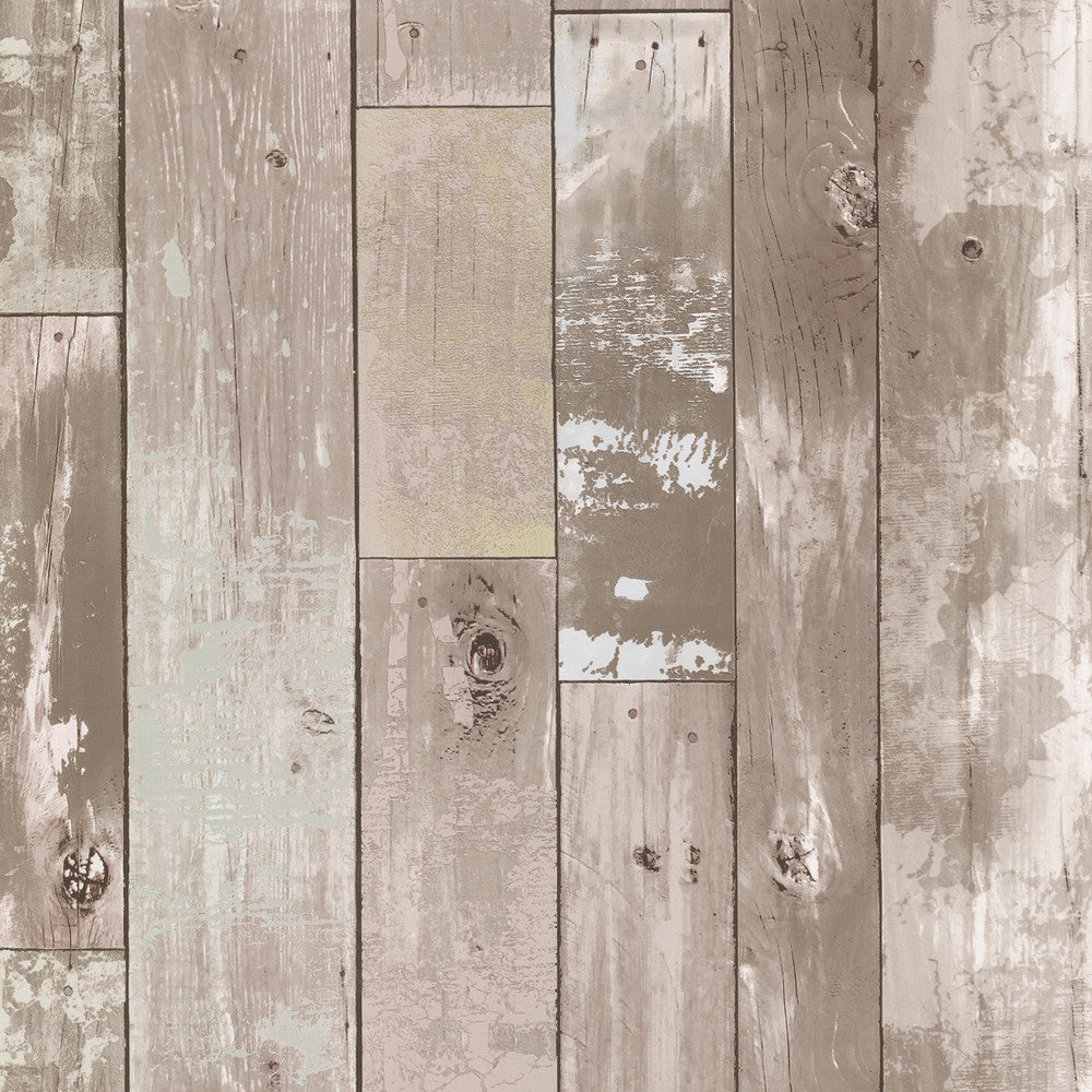 Heim Taupe Distressed Wood Panel Wallpaper by Brewster Kitchen & Bath Resource III Covers about 56.4 square feet 20.5-in by 33-ft long roll Unpasted 21 - Fabric Carolina -