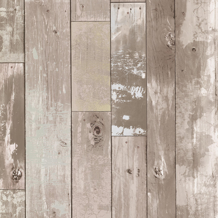 Heim Taupe Distressed Wood Panel Wallpaper by Brewster Kitchen & Bath Resource III Covers about 56.4 square feet 20.5-in by 33-ft long roll Unpasted 21 - Fabric Carolina -