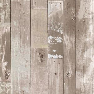 Heim Taupe Distressed Wood Panel Wallpaper by Brewster