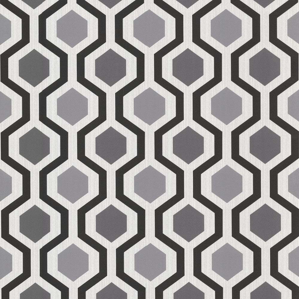 Marina Black Modern Geometric Wallpaper by Brewster Kitchen & Bath Resource III Covers about 56.4 square feet 20.5-in by 33-ft long roll Unpasted 5.3 - Fabric Carolina -
