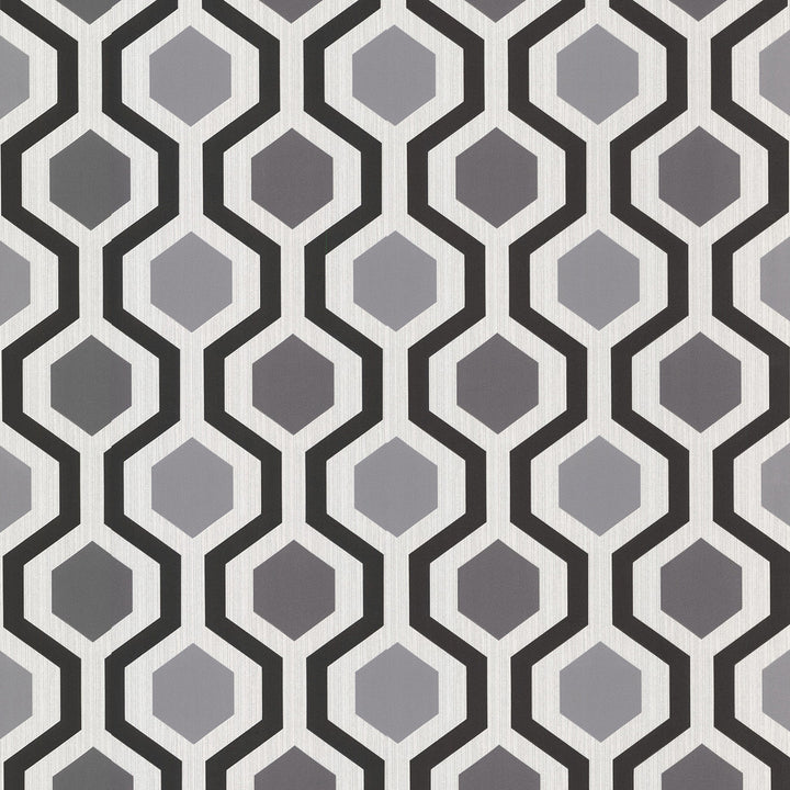 Marina Black Modern Geometric Wallpaper by Brewster Kitchen & Bath Resource III Covers about 56.4 square feet 20.5-in by 33-ft long roll Unpasted 5.3 - Fabric Carolina -