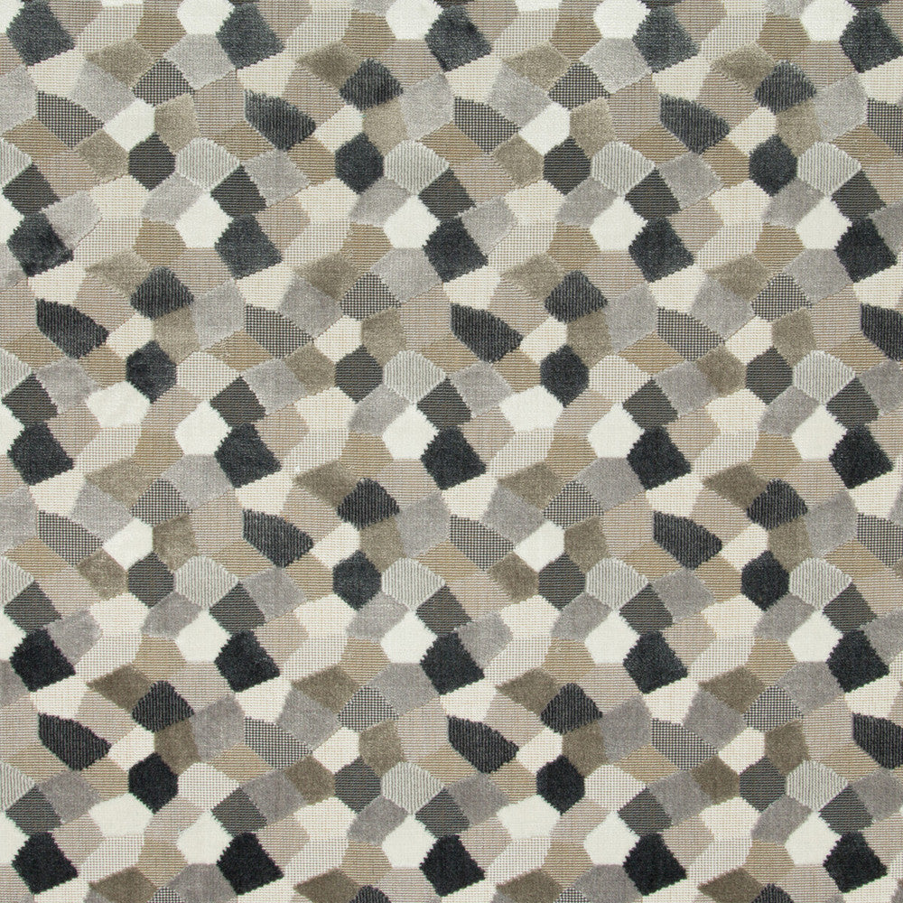 Modern Mosaic Silver by Kravet Couture Fabric Kravet Couture Fabric Modern Mosaic SilverFabric ARTISAN VELVETS VISCOSE - 81%;COTTON - 10%;POLYESTER - 9% Belgium </p><p>Repeat: H: 9, V: 9 53.5 - Fabric Carolina -