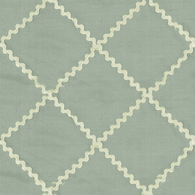 Rick Rack Diamond Mineral 3487003 by Schumacher Designer Fabric SCHUMACHER CHROMA SPR. '07 See Sample INDIA LIGHT DUTY </p><p>Repeat: Horizontal: 2 1/4" (6CM) and Vertical: 4 1/2" (11CM) 53" WIDE (135CM) - Swanky Fabrics -