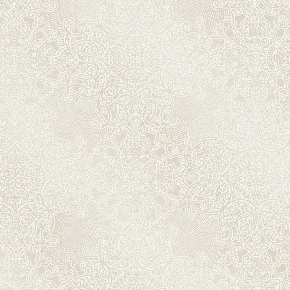 Linkin Cream Scroll Medallion Wallpaper by Eijffinger Whisper Covers about 56.4 square feet 20.5-in by 33-ft long roll Unpasted 25 - Fabric Carolina -