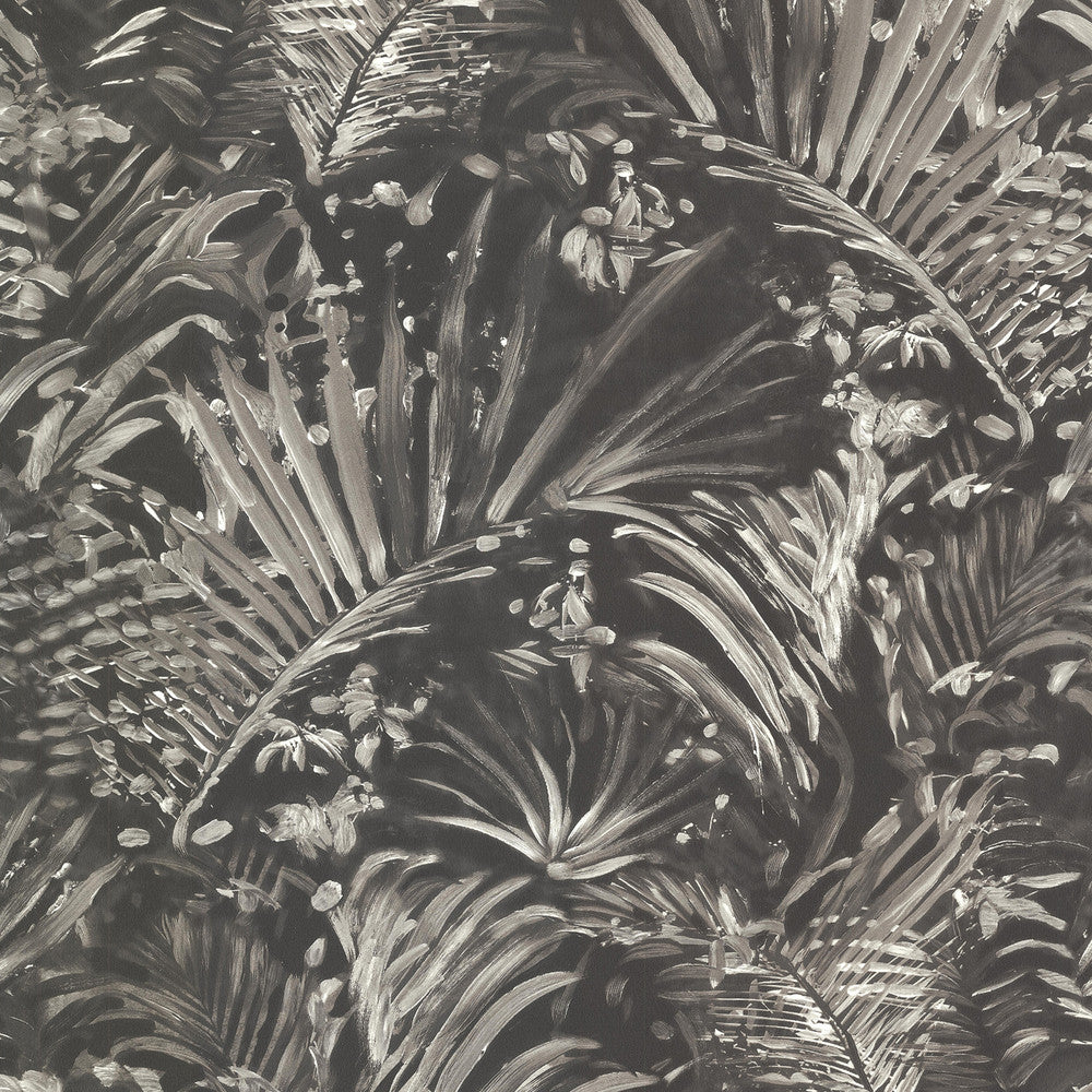 Adopsis Grey Botanical Wallpaper by Eijffinger Black & Light Covers about 56.4 square feet 20.5-in by 33-ft long roll Unpasted 25 - Fabric Carolina -