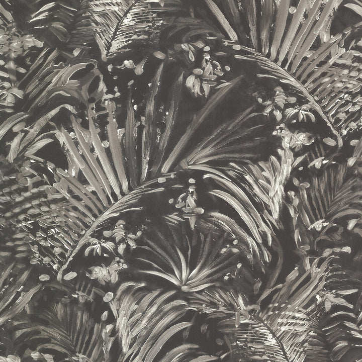 Adopsis Grey Botanical Wallpaper by Eijffinger Black & Light Covers about 56.4 square feet 20.5-in by 33-ft long roll Unpasted 25 - Fabric Carolina -