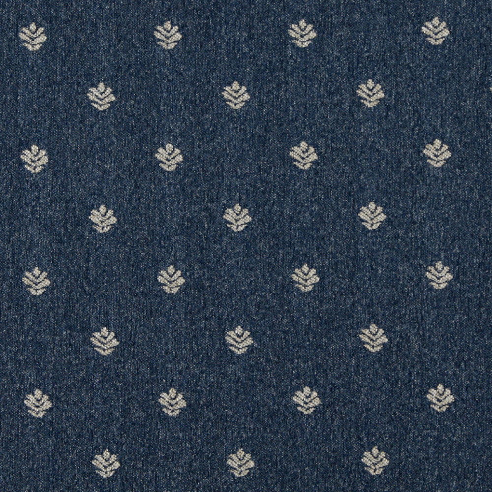 3604 Denim Leaf by Charlotte Fabric Country Classics 85% Olefin, 15% Polyester Made In USA Exceeds 150,000 Wyzenbeek Rubs (Heavy Duty) Horizontal: 4" x Vertical: 3.5" 54 Inches - Fabric Carolina -