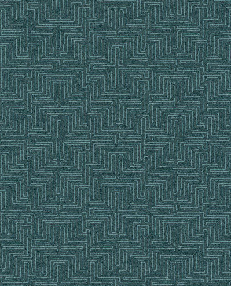 Kairo Teal Geometric Wallpaper by Eijffinger Siroc Covers about 56.4 square feet 20.5-in by 33-ft long roll Unpasted 13 - Fabric Carolina -