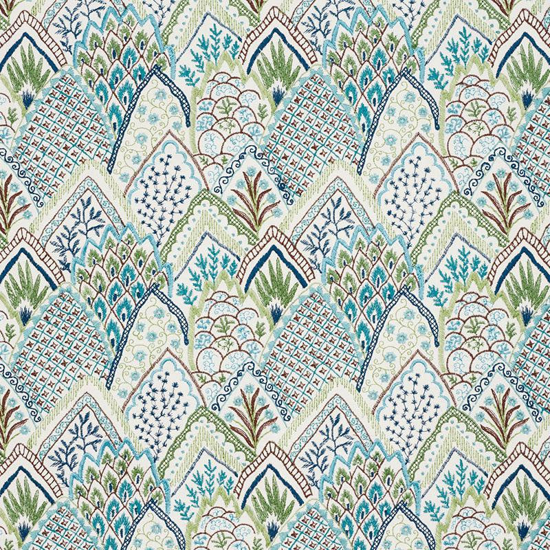 Albizia Embroidery Blue & Green 76311 by Schumacher Fabric Palampore 8.62" - Fabric Carolina -