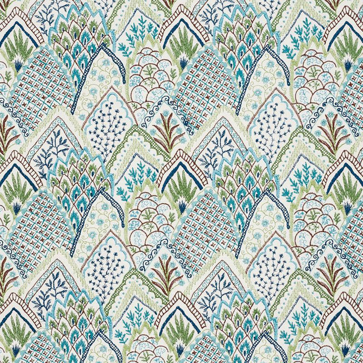 Albizia Embroidery Blue & Green 76311 by Schumacher Fabric Palampore 8.62" - Fabric Carolina -