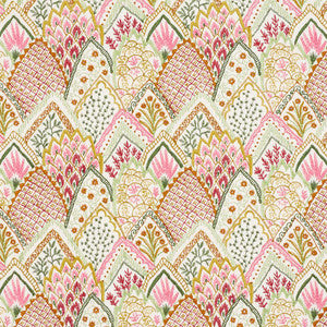 Albizia Embroidery Pink & Leaf 76312 by Schumacher Fabric