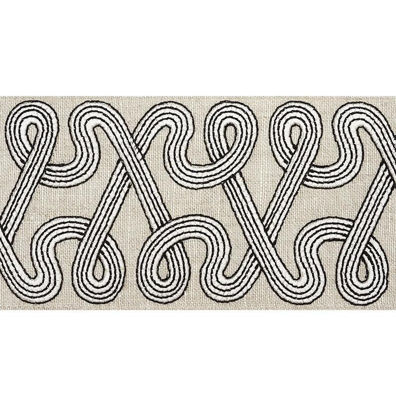 Freeform Embroidered Tape Graphite 76732 by Schumacher Trim Freehand 3.88" - Fabric Carolina -