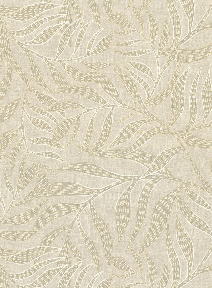 Montrose Beige Leaves Wallpaper by Eijffinger Terra Covers about 56.4 square feet 20.5-in by 33-ft long roll Unpasted 21 - Fabric Carolina -