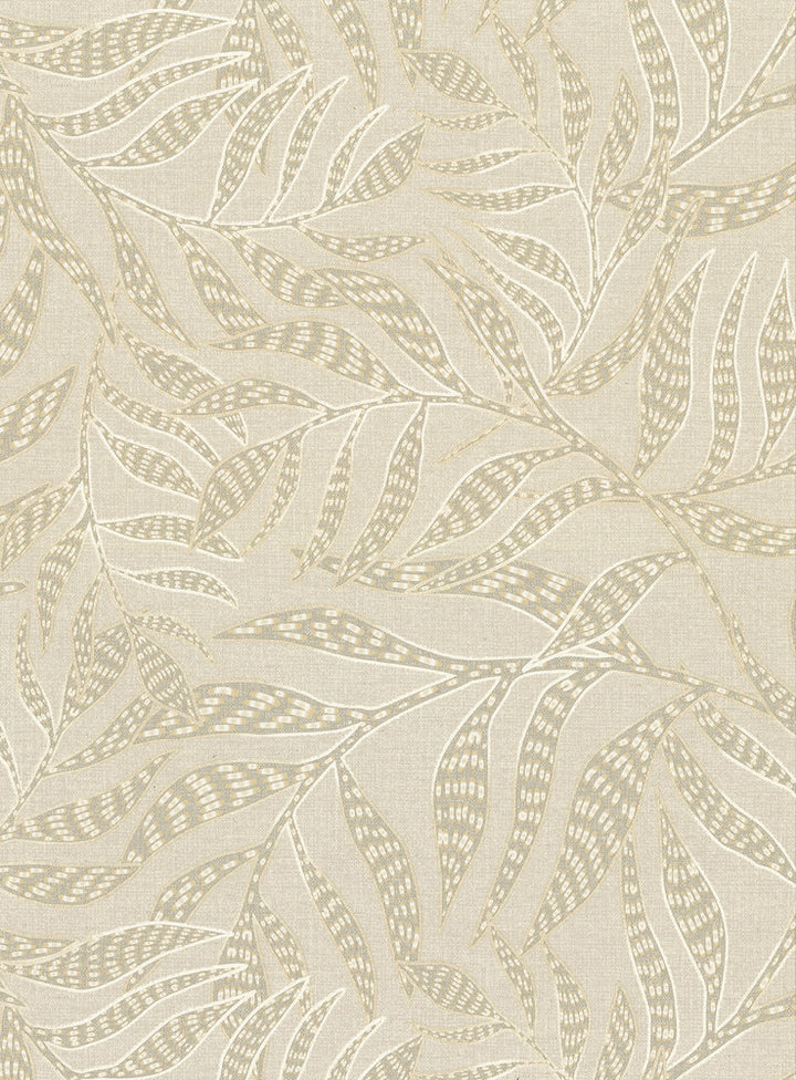 Montrose Beige Leaves Wallpaper by Eijffinger Terra Covers about 56.4 square feet 20.5-in by 33-ft long roll Unpasted 21 - Fabric Carolina -