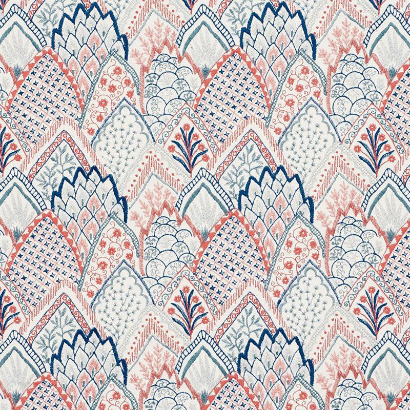 Albizia Embroidery Delft & Rose 76310 by Schumacher Fabric Palampore 8.62" - Fabric Carolina -