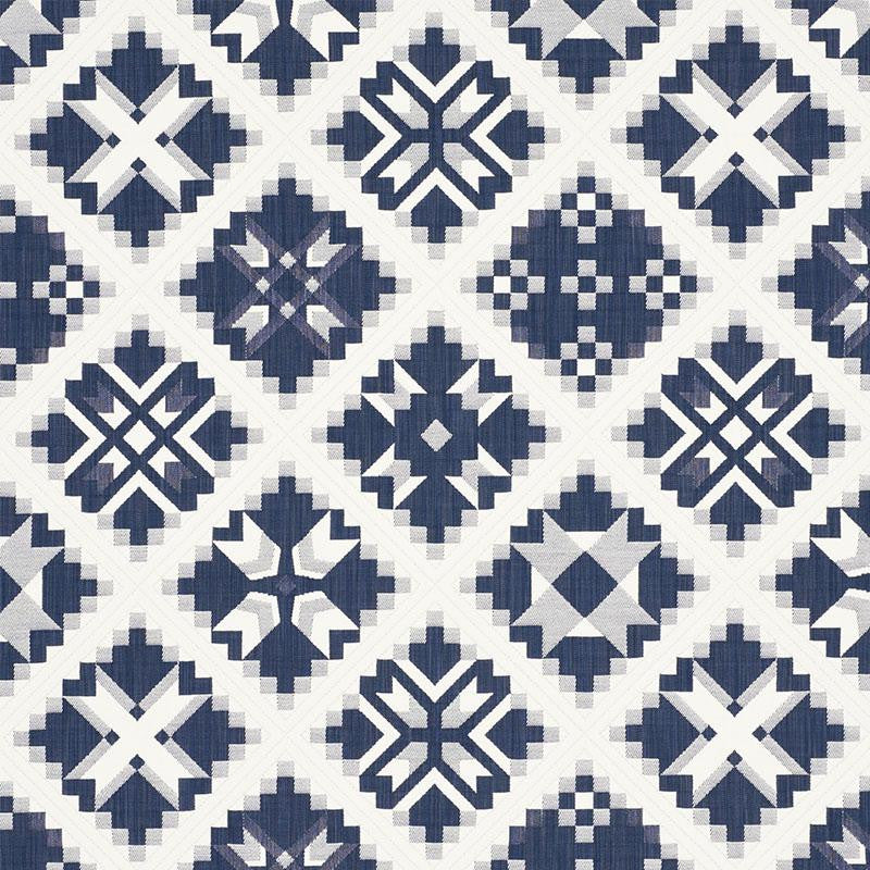 Tristan Patchwork Indigo 76760 by Schumacher Designer Fabric New Americana - Swanky Fabrics -
