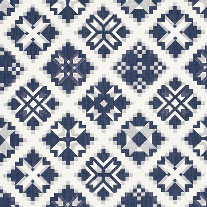 Tristan Patchwork Indigo 76760 by Schumacher Designer Fabric New Americana - Swanky Fabrics -