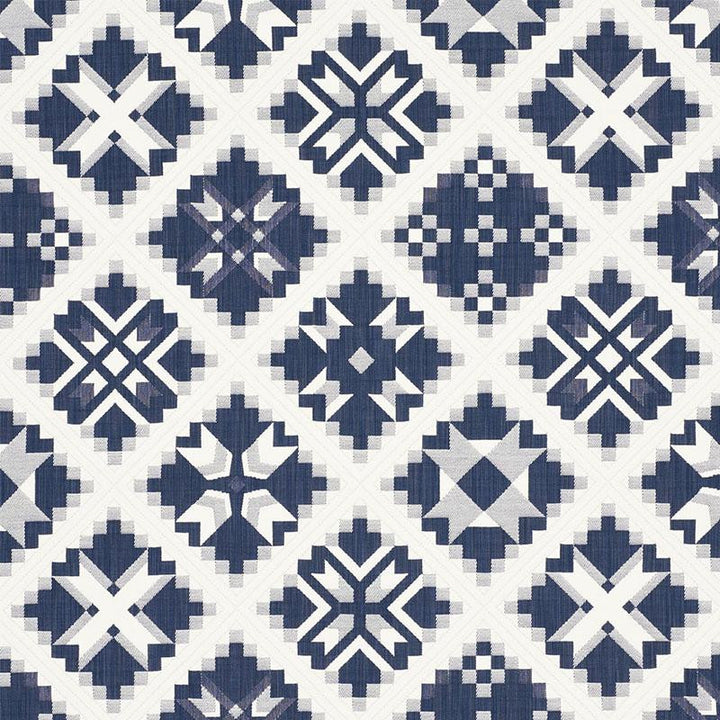 Tristan Patchwork Indigo 76760 by Schumacher Fabric New Americana - Fabric Carolina -