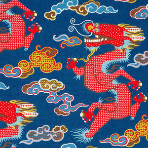 Magical Ming Dragon Navy 178590 by Schumacher Fabric