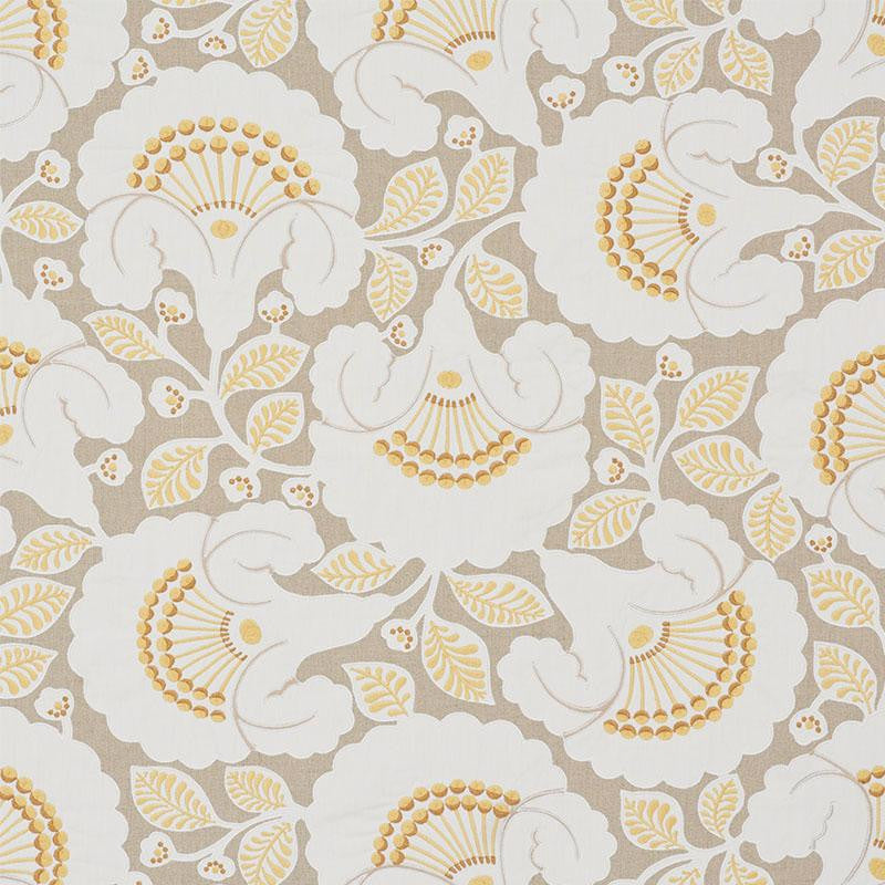Jackie Appliqu Embroidery Natural 77300 by Schumacher Designer Fabric Wallflowers 25.38" - Swanky Fabrics -