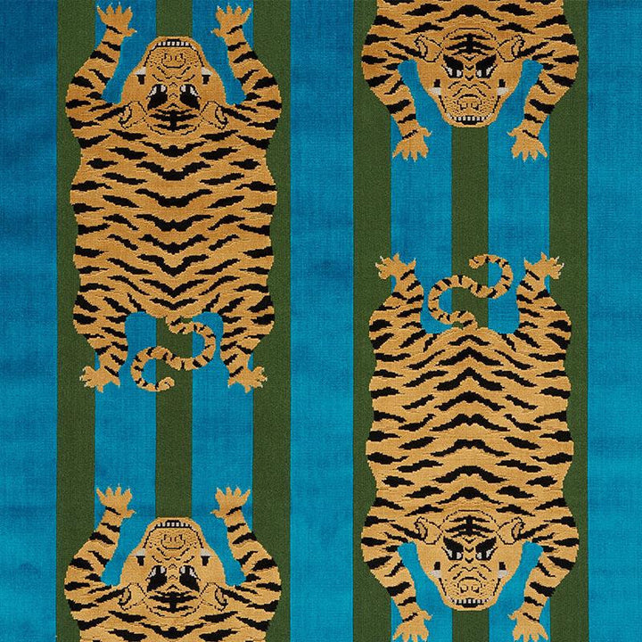Jokhang Tiger Velvet Peacock & Olive 77230 by Schumacher Fabric Johnson Hartig 27.0" - Fabric Carolina -