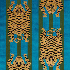 Jokhang Tiger Velvet Peacock & Olive 77230 by Schumacher Fabric