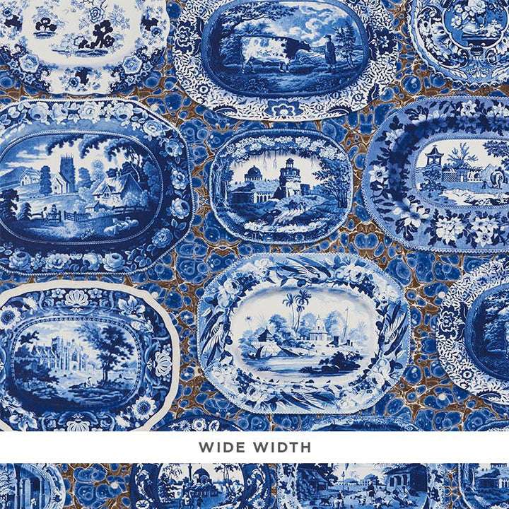 Plates & Platters Blue 5010410 by Schumacher Designer Wallpaper Johnson Hartig 54.0" - Swanky Fabrics -