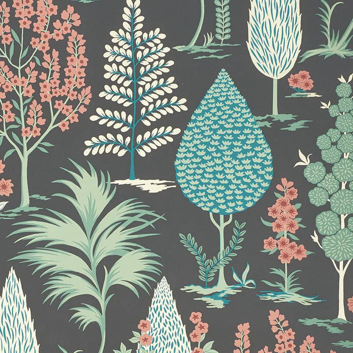 Pandora Onyx & Jade 5009961 by Schumacher Designer Wallpaper Palampore 13.5" - Swanky Fabrics -