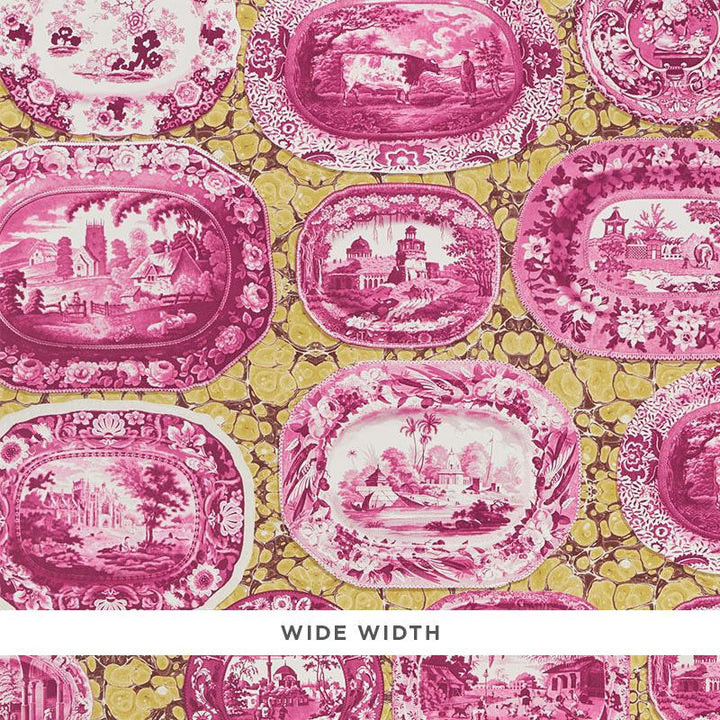 Plates & Platters Magenta & Yellow 5010412 by Schumacher Wallpaper Johnson Hartig 54.0" - Fabric Carolina -