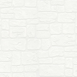 Gaffrey White Stone Paintable Wallpaper by Brewster