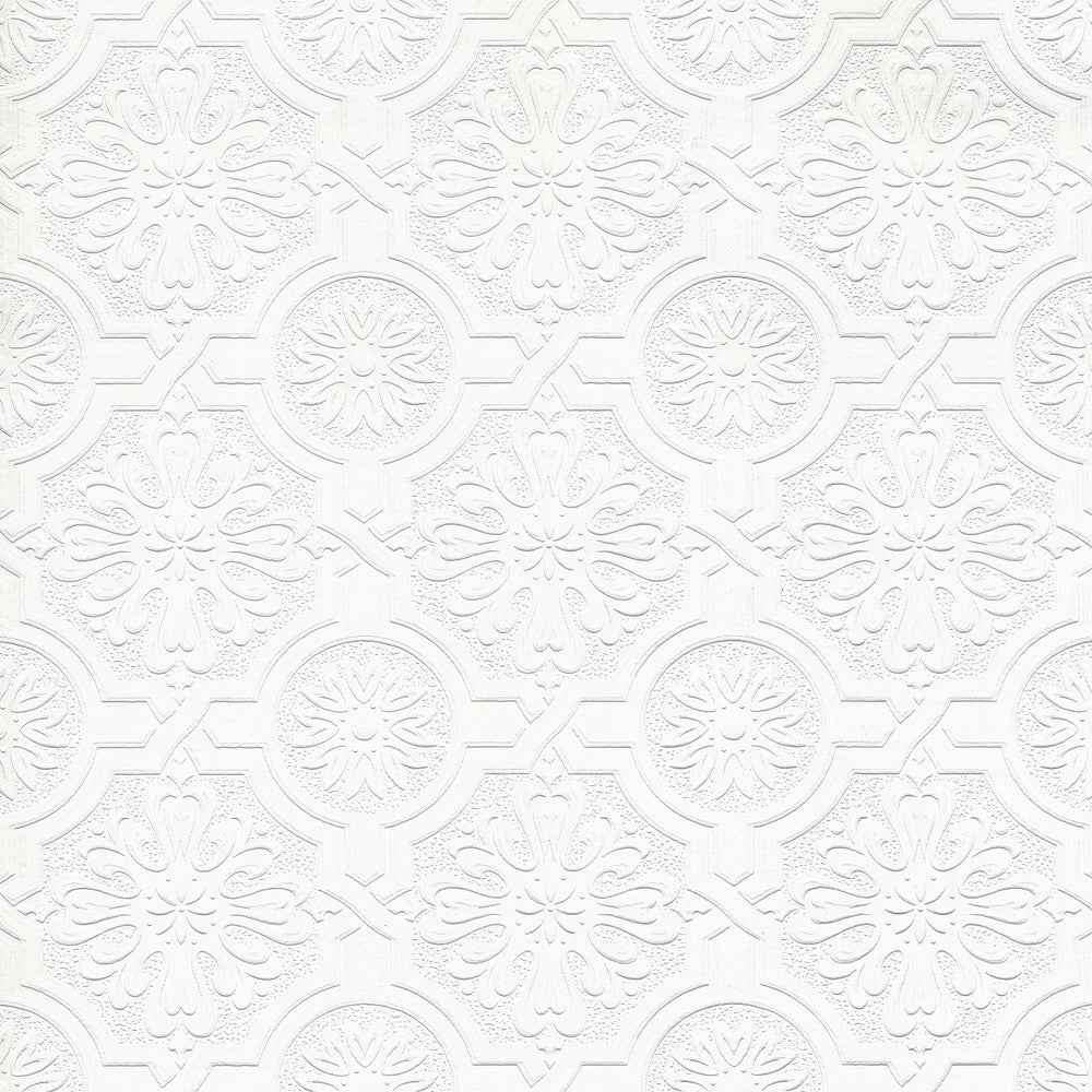 Victorian Tin Ceiling White Paintable Wallpaper by Brewster PaintWorks Covers about 57.5 square feet 20.9-in by 33-ft long roll Prepasted 5 - Fabric Carolina -