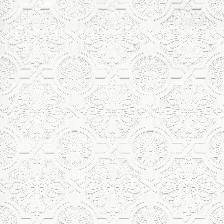 Victorian Tin Ceiling White Paintable Wallpaper by Brewster PaintWorks Covers about 57.5 square feet 20.9-in by 33-ft long roll Prepasted 5 - Fabric Carolina -