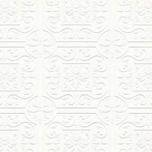 Ibold White Tin Ceiling Scroll Paintable Wallpaper by Brewster
