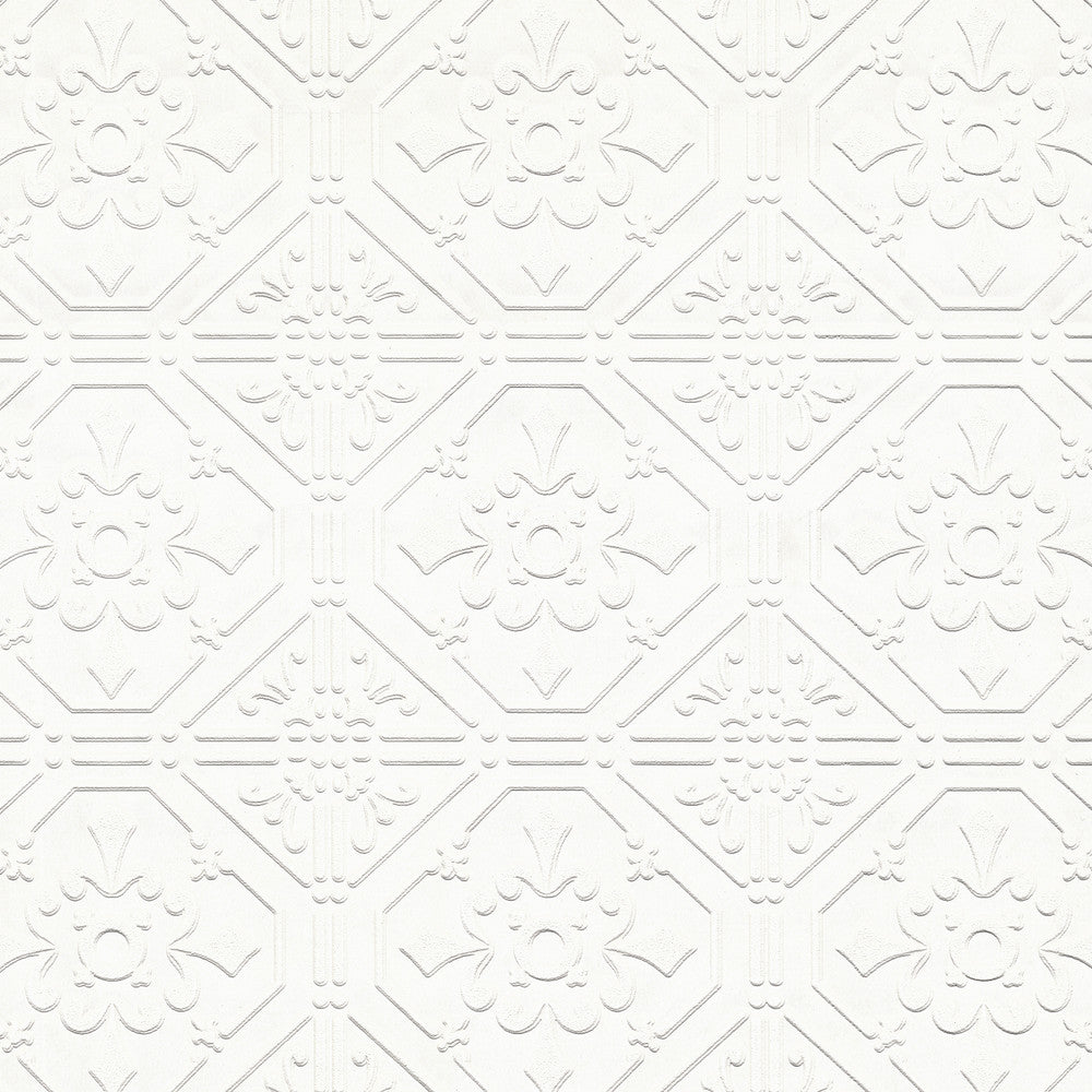 Brooklyn White Tin Paintable Wallpaper by Brewster PaintWorks Covers about 57.5 square feet 20.9-in by 33-ft long roll Prepasted 5 - Fabric Carolina -