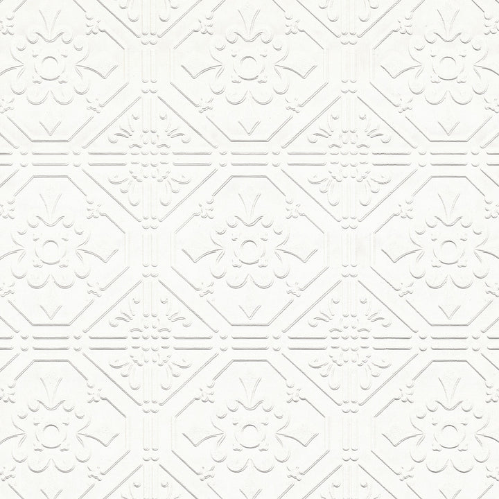 Brooklyn White Tin Paintable Wallpaper by Brewster PaintWorks Covers about 57.5 square feet 20.9-in by 33-ft long roll Prepasted 5 - Fabric Carolina -