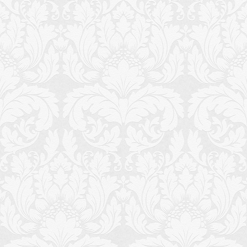 Jan White Damask Paintable Wallpaper by Brewster PaintWorks Covers about 57.5 square feet 20.9-in by 33-ft long roll Unpasted 25.2 - Fabric Carolina -