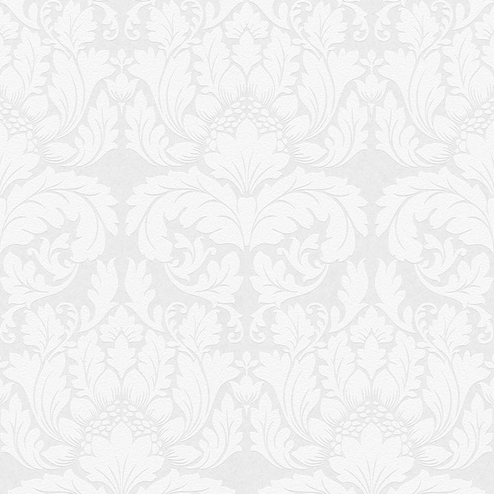 Jan White Damask Paintable Wallpaper by Brewster PaintWorks Covers about 57.5 square feet 20.9-in by 33-ft long roll Unpasted 25.2 - Fabric Carolina -