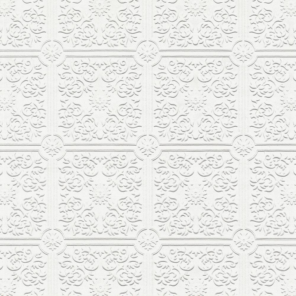 Nico White Square Paintable Wallpaper by Brewster PaintWorks Covers about 57.5 square feet 20.9-in by 33-ft long roll Prepasted 5 - Fabric Carolina -