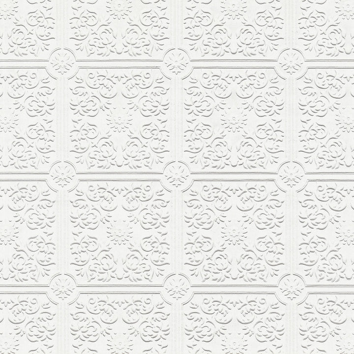 Nico White Square Paintable Wallpaper by Brewster PaintWorks Covers about 57.5 square feet 20.9-in by 33-ft long roll Prepasted 5 - Fabric Carolina -