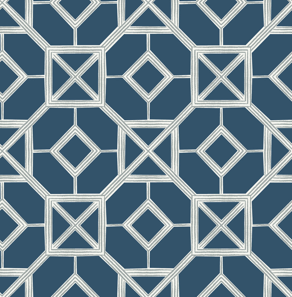 Livia Dark Blue Trellis Wallpaper by A-Street Prints Seychelles Covers about 56.4 square feet 20.5-in by 33-ft long roll Unpasted 10.4 - Fabric Carolina -