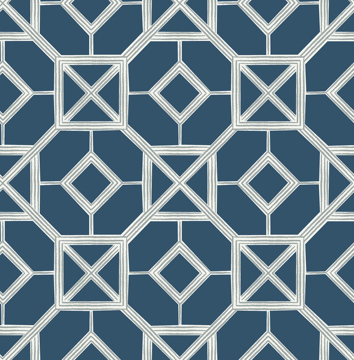 Livia Dark Blue Trellis Wallpaper by A-Street Prints Seychelles Covers about 56.4 square feet 20.5-in by 33-ft long roll Unpasted 10.4 - Fabric Carolina -